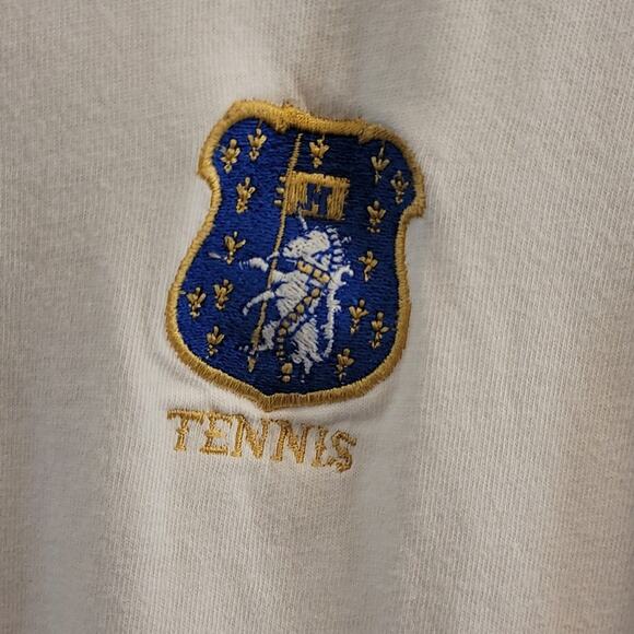 Vintage The Sporting Tennis Polo Shirt White Embroidered Crest Made in USA SZ L - Picture 3 of 11